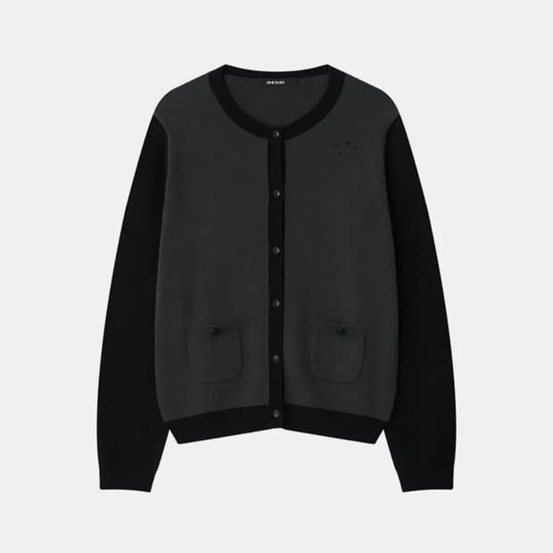 STAR TWO TONE BUTTON CARDIGAN, BLACK새