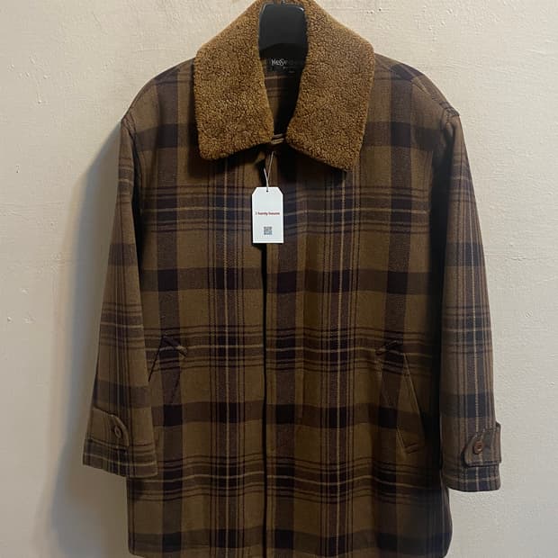 입생로랑 체크 울 카라 코트