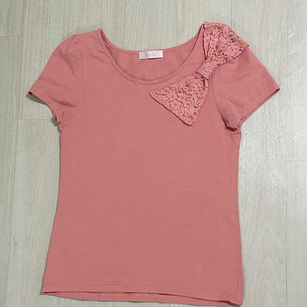 일본 빈티지 핑크레이스 왕리본 로걀탑 히메갸루