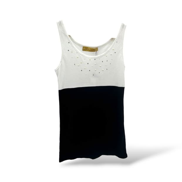 Cecil McBee 펄 디테일 블랙화이트 슬리브리스