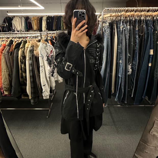 M)Mad Punks 빈티지 체인 퍼 후드 패딩 자켓