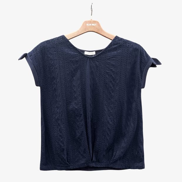JPN VINTAGE 슬리브리스 티셔츠 네이비 자수 어깨 리본 디테일