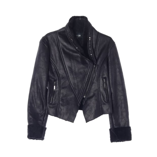 포에버21 카울넥 크롭 무스탕 자켓 L