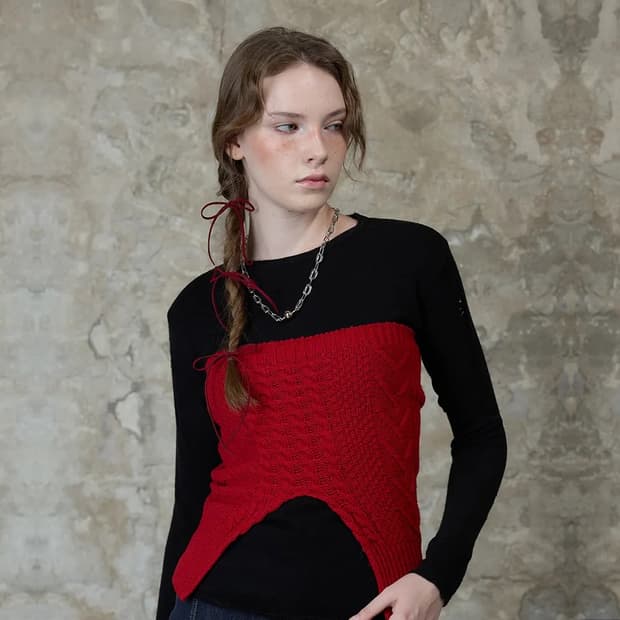 라티젠 L13 KNIT TOP SET RED 레드 탑 블랙 니트 세트