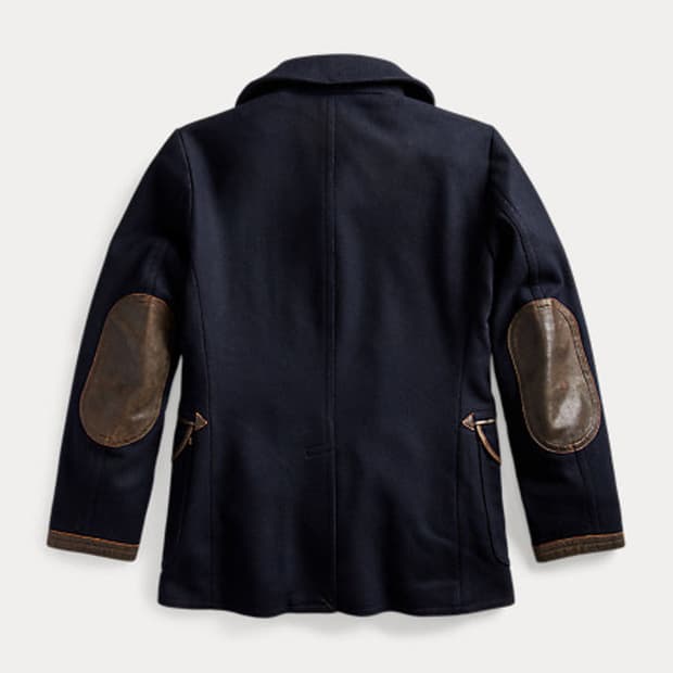 폴로 더블알엘 RRL 레더 가죽 트림 피코트 자켓 Leather-Trim