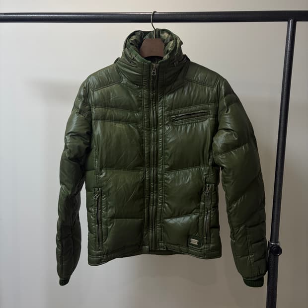 (L) Diesel 디젤 하이넥 히든후드 덕다운 그린 패딩