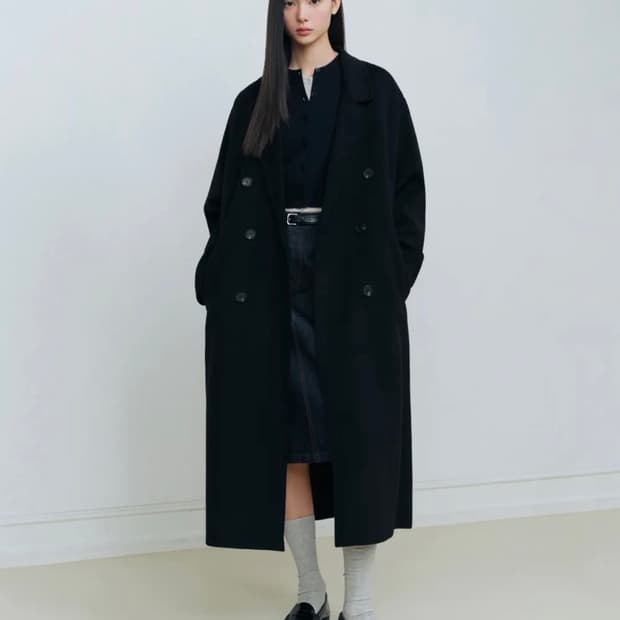 우먼즈 캐시미어 블렌드 더블 코트 블랙 s사이즈