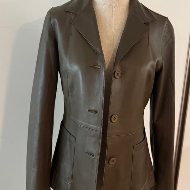 이태리 여성 가죽 자켓   올리브 그린 