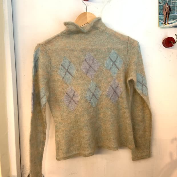 일본 빈티지 헤어리 목폴라 니트