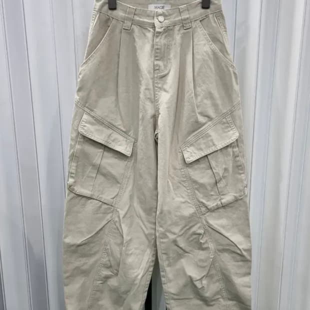 베이지 카고 와이드 팬츠