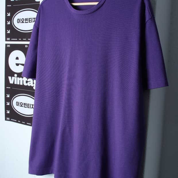 (L-XL) 커스텀멜로우 반팔 티셔츠 프린팅 퍼플 폴리-H35128