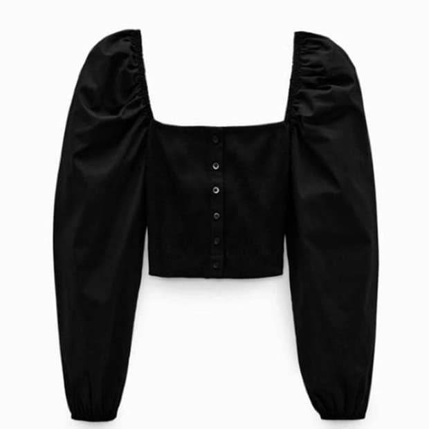 Zara 퍼프 슬리브 탑 블랙