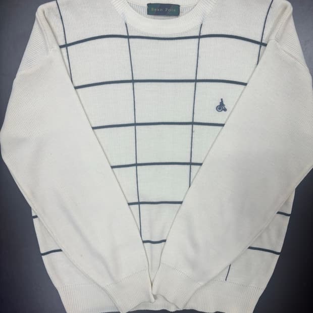 빈폴 체크 화이트 니트