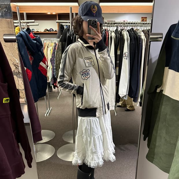 M)Japanese vintage 여성 패치 자수 플리스 집업