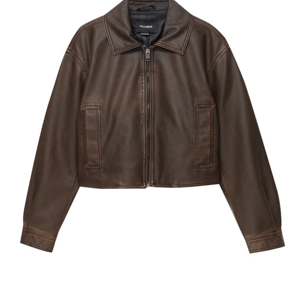 풀앤베어 Pull & Bear 크롭 레더 자켓 브라운