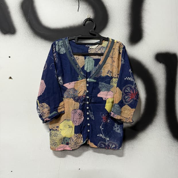 VTG 빈티지 오리엔탈 동양풍 패턴 린넨 블라우스