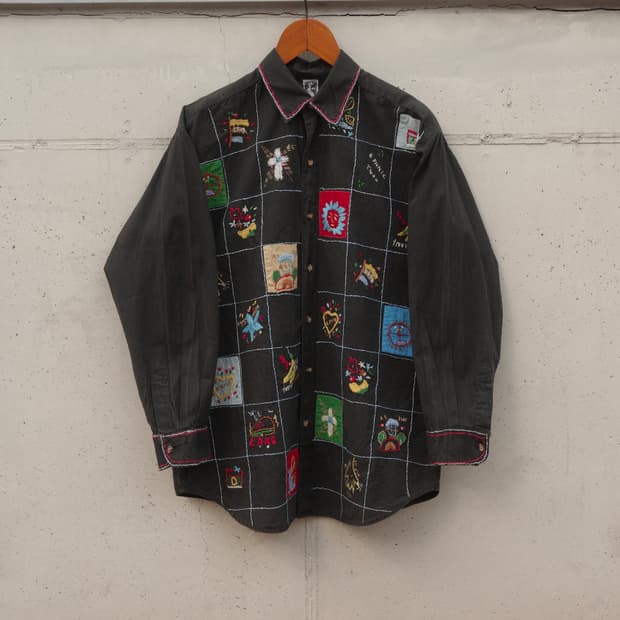 빈티지 에스닉 핸드 자수 셔츠