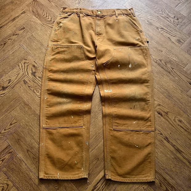 [38]칼하트 Made in USA 빈티지 페인팅 브라운 더블니 워크팬츠