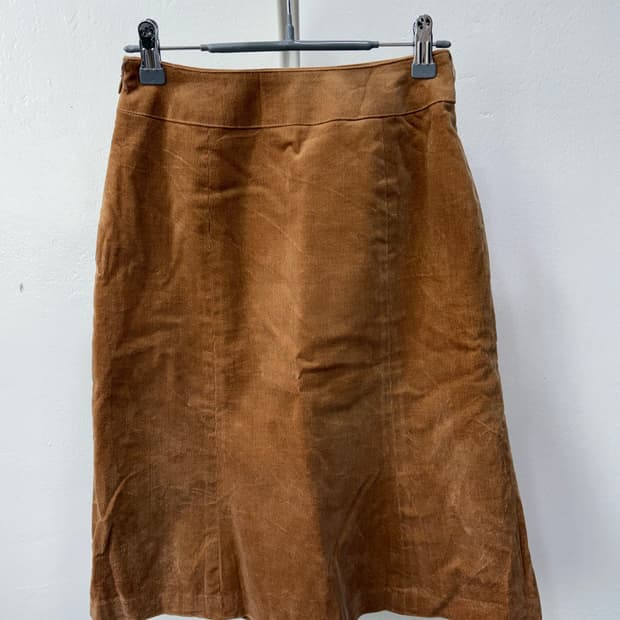 브라운 스웨이드 미디 스커트