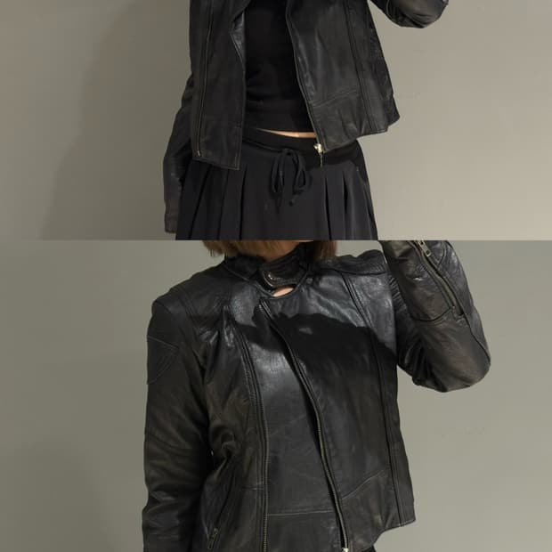 neck button biker mood leather jk