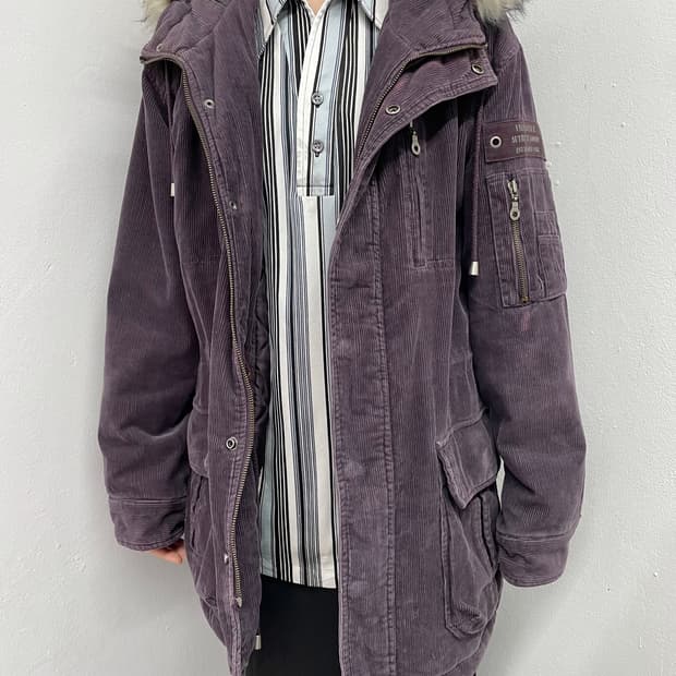퍼플 코듀로이 퍼 야상 자켓