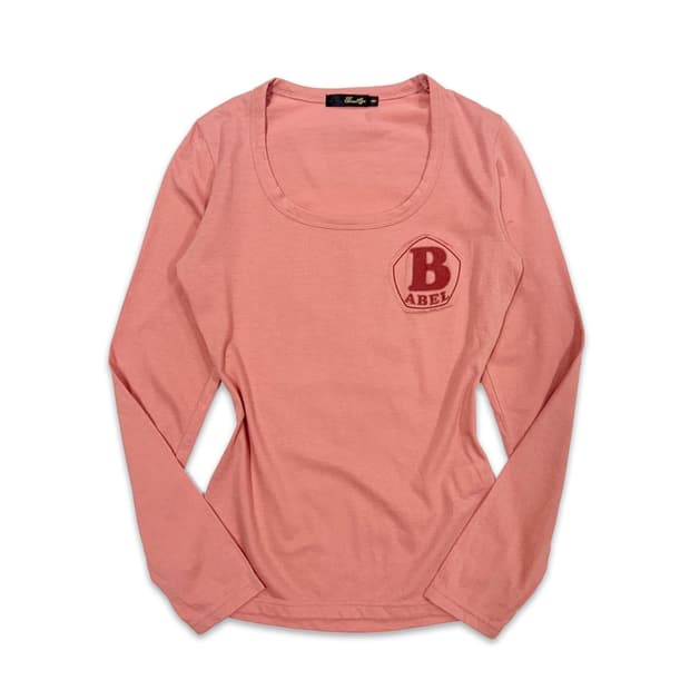 빈티지 핑크오랜지 패치워크 슬림 라인 긴팔티