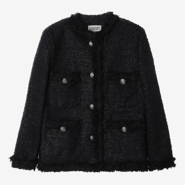 새상품) 카키포인트 앤틱 롱 트위드 자켓 블랙&화이트