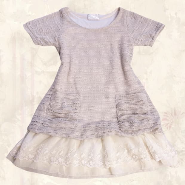 (이체시에눌) 일본 모리걸 니트 포켓 디테일 핀턱 레이스 샤 반팔 원피스