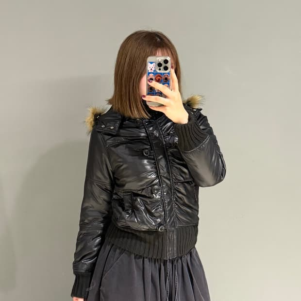 hood fur n2b button-up detail padding