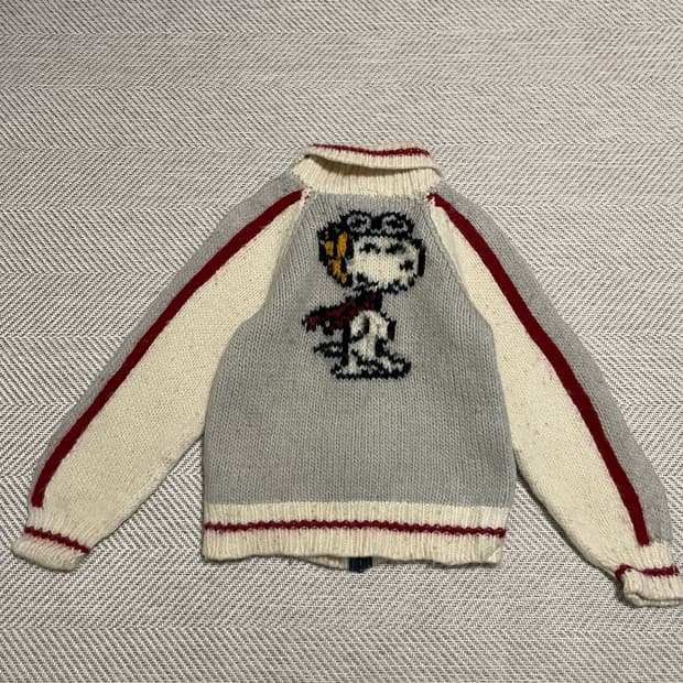 피너츠 x 스누피 파일럿 캐나다 해비 울 니트 집업 