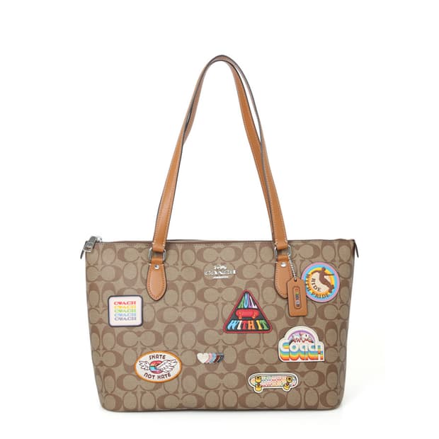 코치 시그니쳐 패치 캔버스 숄더백 갤러리 토트 CJ603