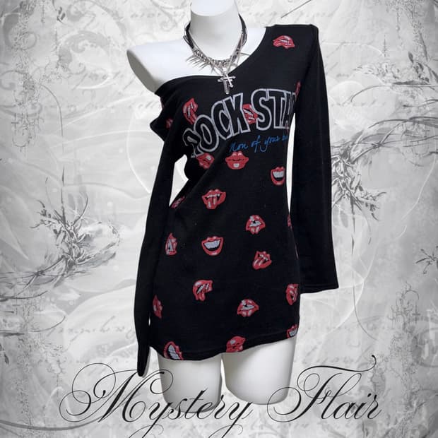 00s 세실맥비 cecil mcbee 입술 프린팅 롱슬리브 원피스