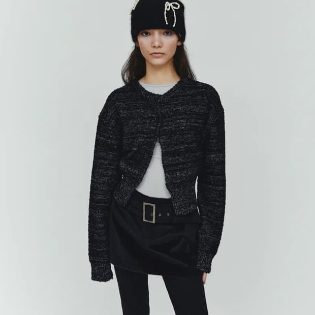 다이애그널 부클 메탈 가디건 블랙