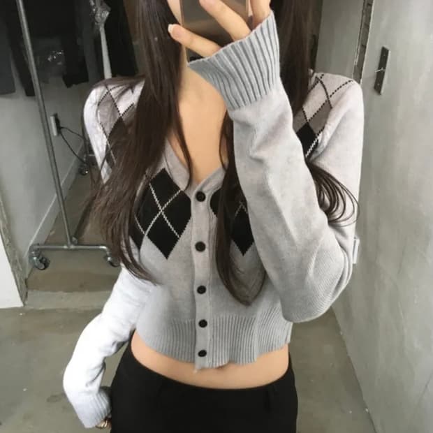 아가일 크롭 가디건