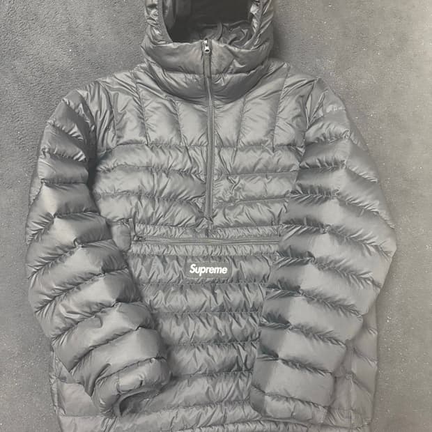 슈프림 마이크로 다운 하프 집 후드 풀오버 블랙 L