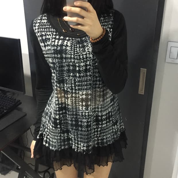 Ft.collection 시스루 패턴 레이어드 프릴 레이스 갸루 원피스