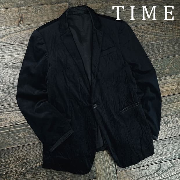 [타임] 주름가공 링클 플리츠 벨벳 블레이저 자켓 블랙 M19626