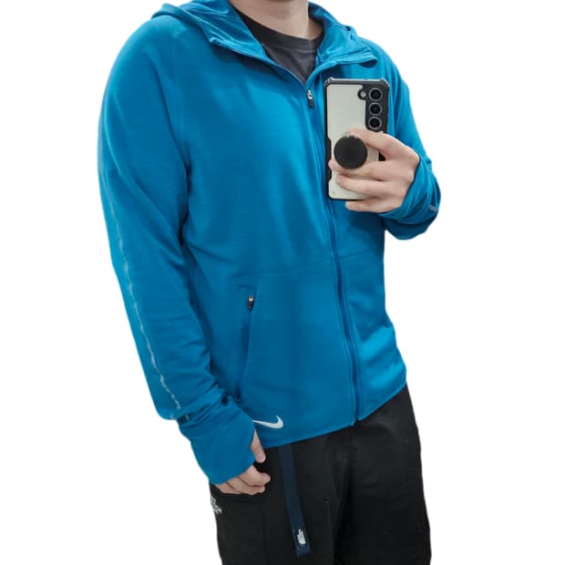 L 100 나이키 러닝 드라이핏 핑거홀 기능성 후드집업 블루