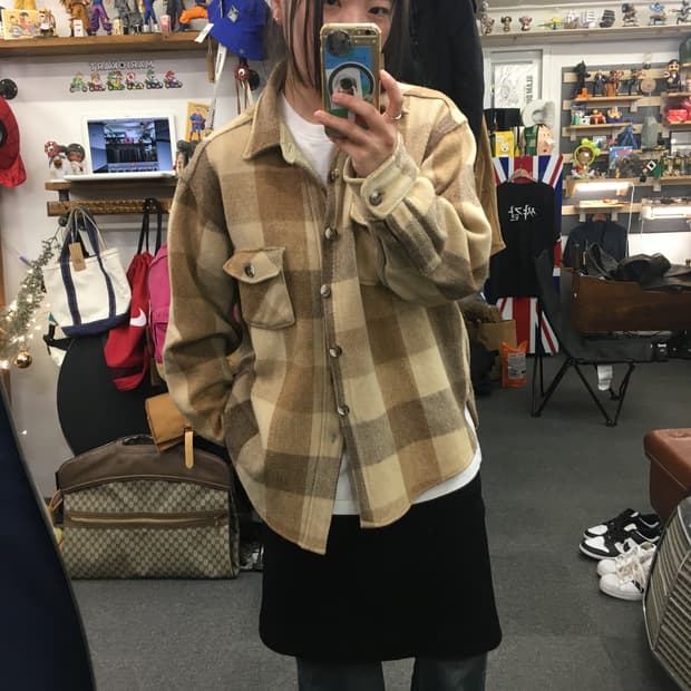 70s Woolrich 울리치 체크 울 셔츠 자켓