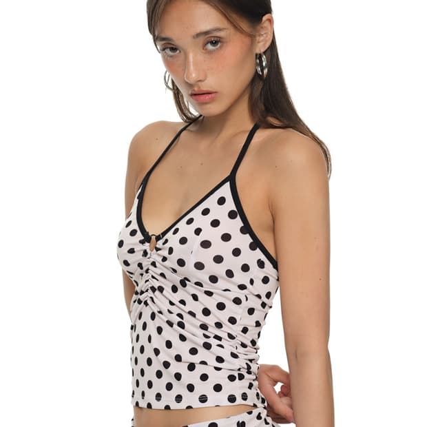 HALTER O-RING TANK TOP (DOT/BEIGE)