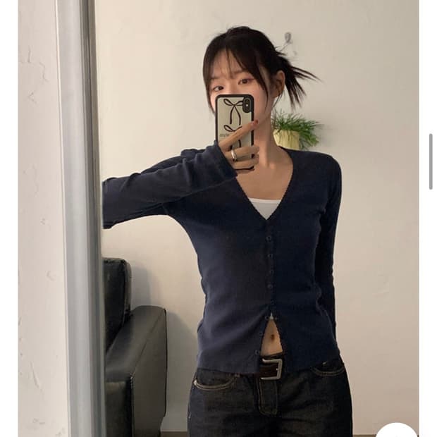 딥 브이넥 가디건 네이비