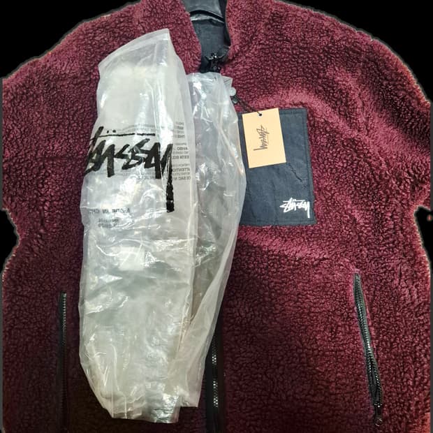 새상품 스투시 쉐르파 리버시블 후리스 플리스 자켓 버건디 색상 XL