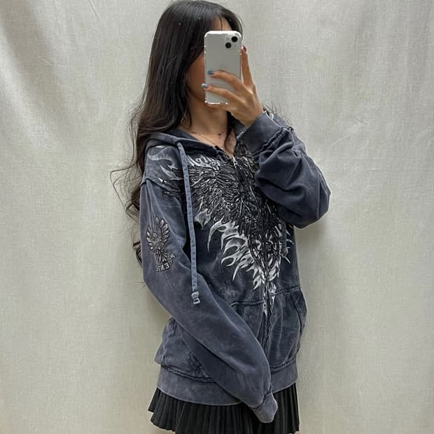 빈티지 프린팅 후드 집업/#3526