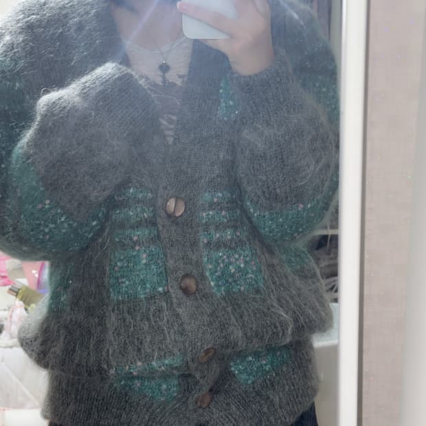 폭닥 앙고라 갸루 민트 그레이 가디건 히메갸루 오네갸루 y2k