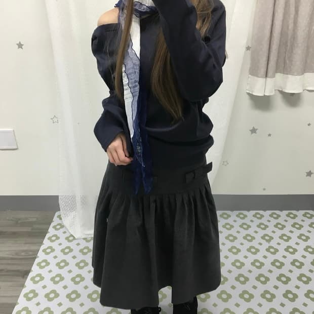 체메씨 BOW TUCK MIDI SKIRT (BLACK)