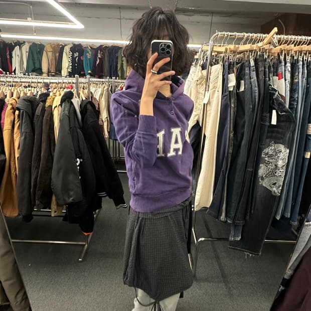 XS)GAP 헤리티지 로고 다크 바이올렛 후디