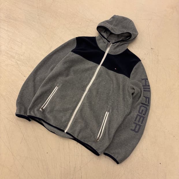 타미 힐피거 투톤 사이드라인 플리스 후드 집업