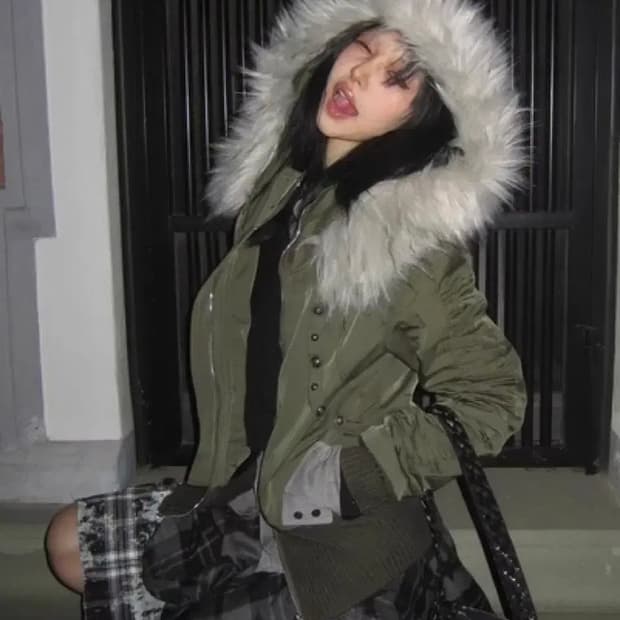 y2k 퍼 후드 자켓 점퍼