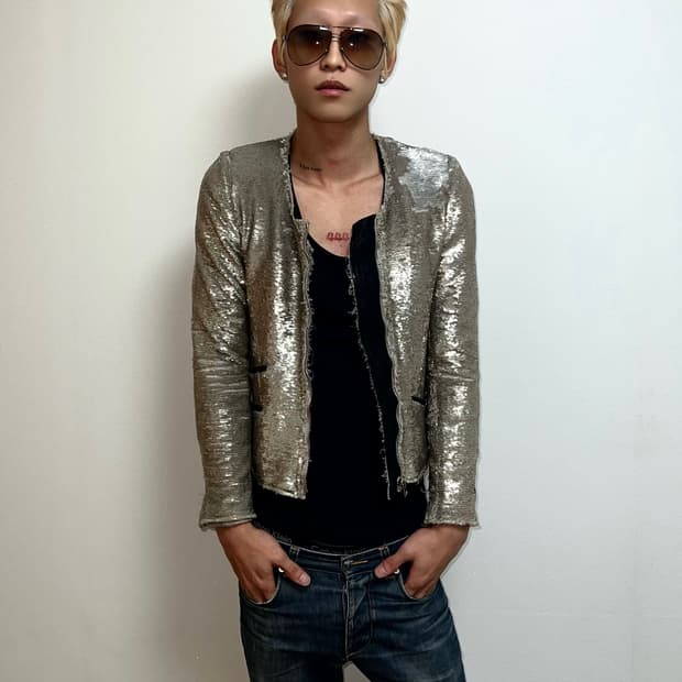 IRO Metallic Silver Collarless Jacket