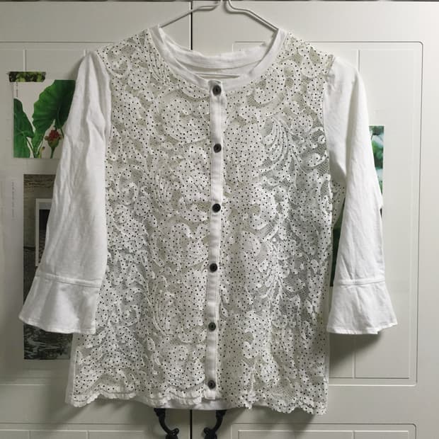 일본빈티지 도트 레이스 프릴 티셔츠 가디건 시스루